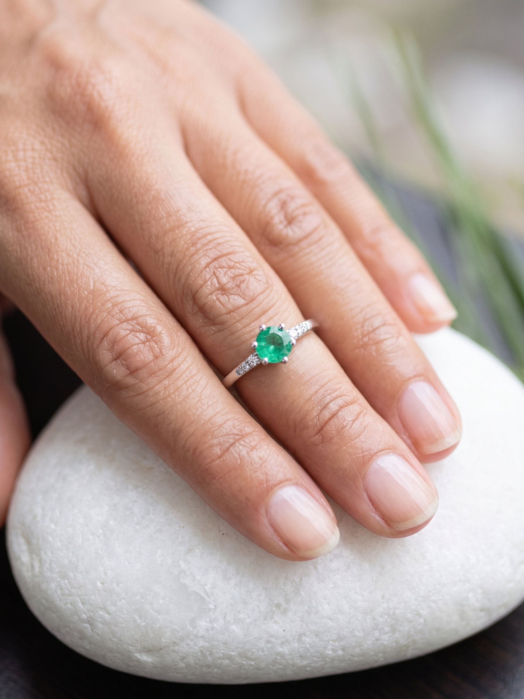 Anillo Solitario Delicado con Esmeralda Natural talla 7 - Imagen 3
