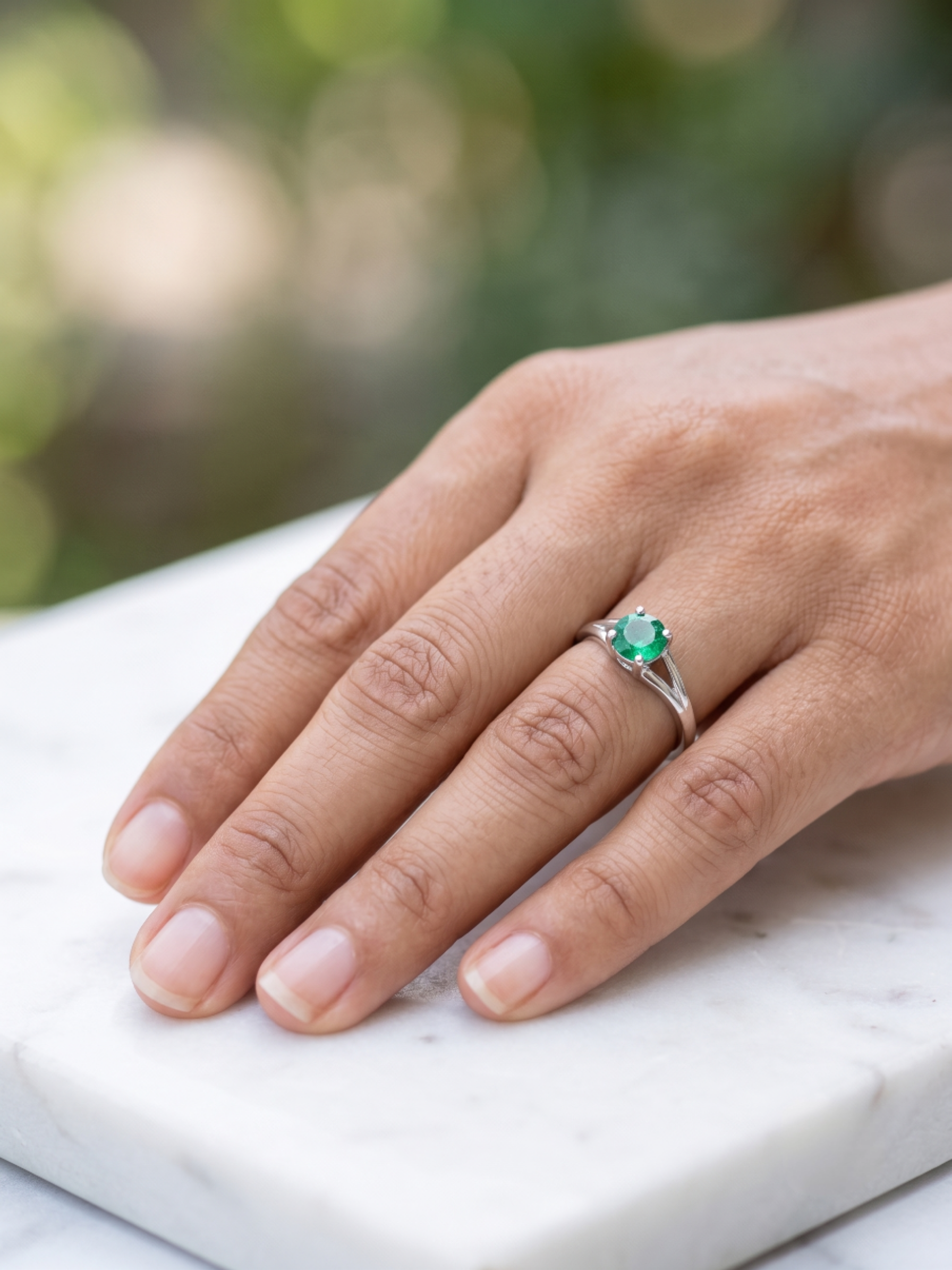 Anillo Clásico Solitario con Esmeralda Natural talla 7 - Imagen 3