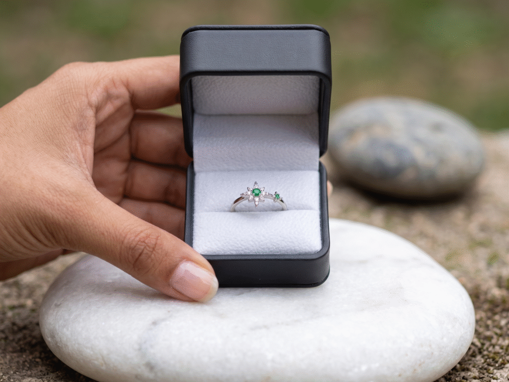 Anillo Estrella con Esmeralda Natural talla 7