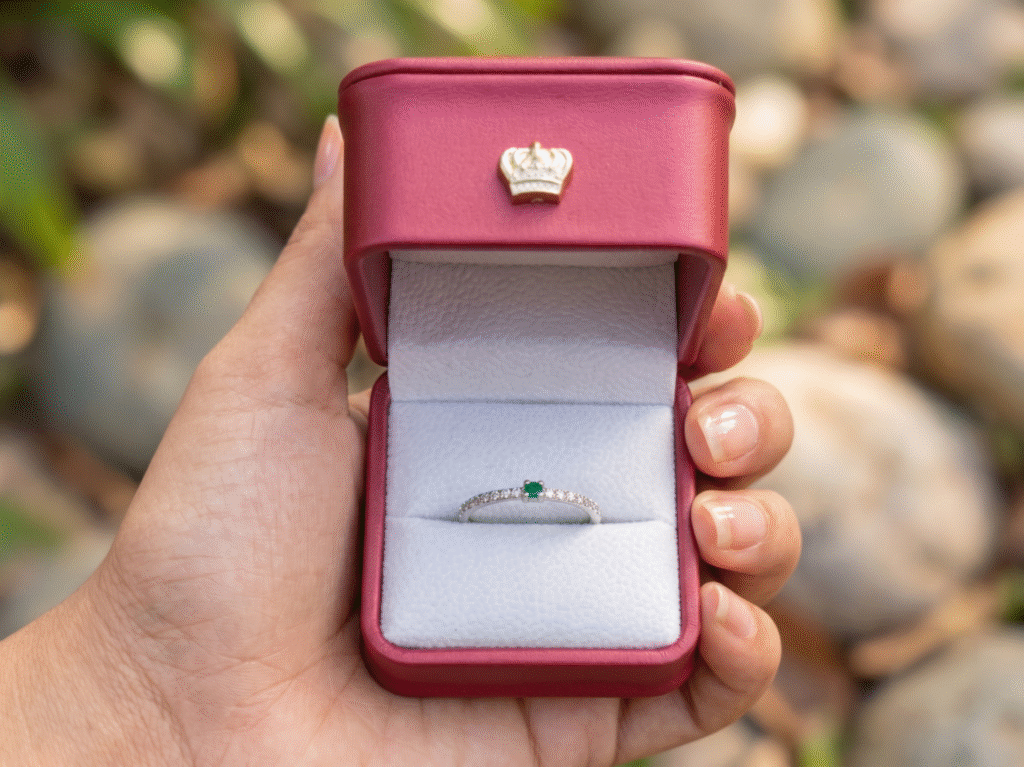 Anillo Solitario con Esmeralda Natural talla 8